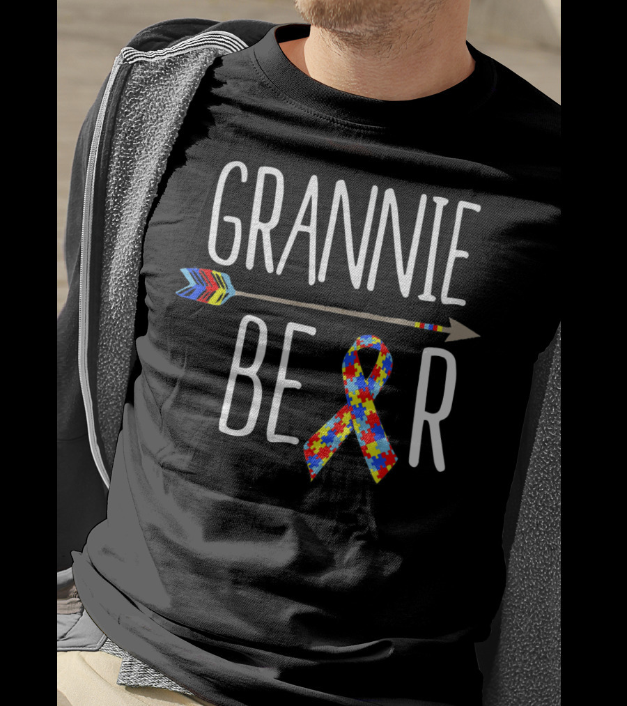 Grannie Bear Autism Awareness Puzzle Ribbon And Colorful Arrow T-Shirt