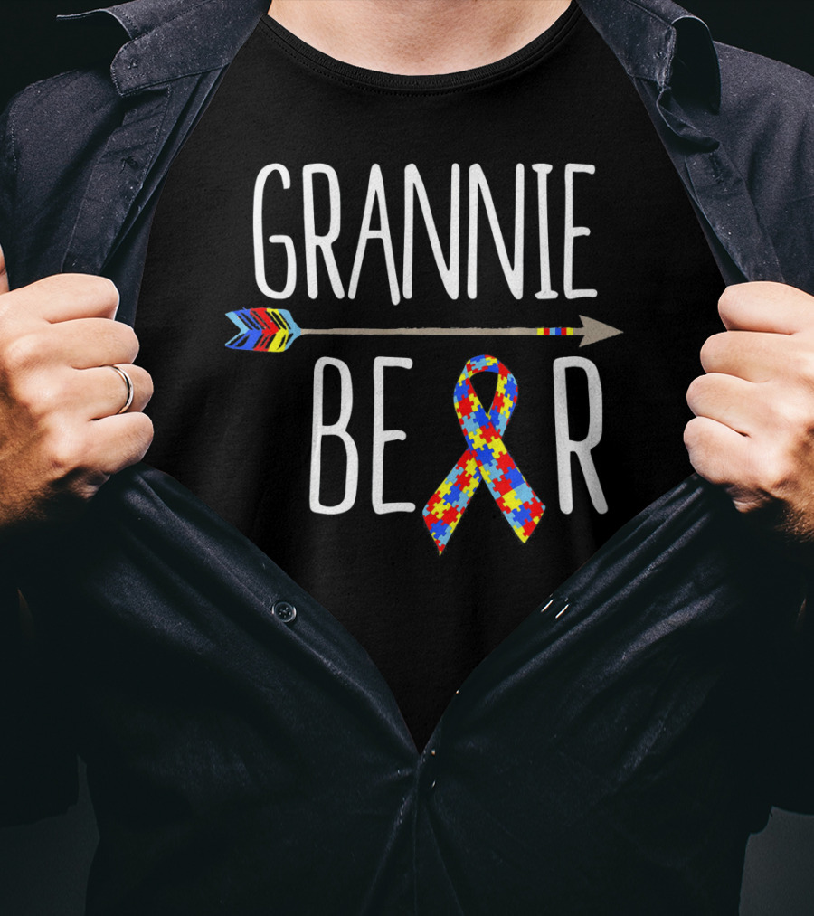 Grannie Bear Autism Awareness Puzzle Ribbon And Colorful Arrow T-Shirt