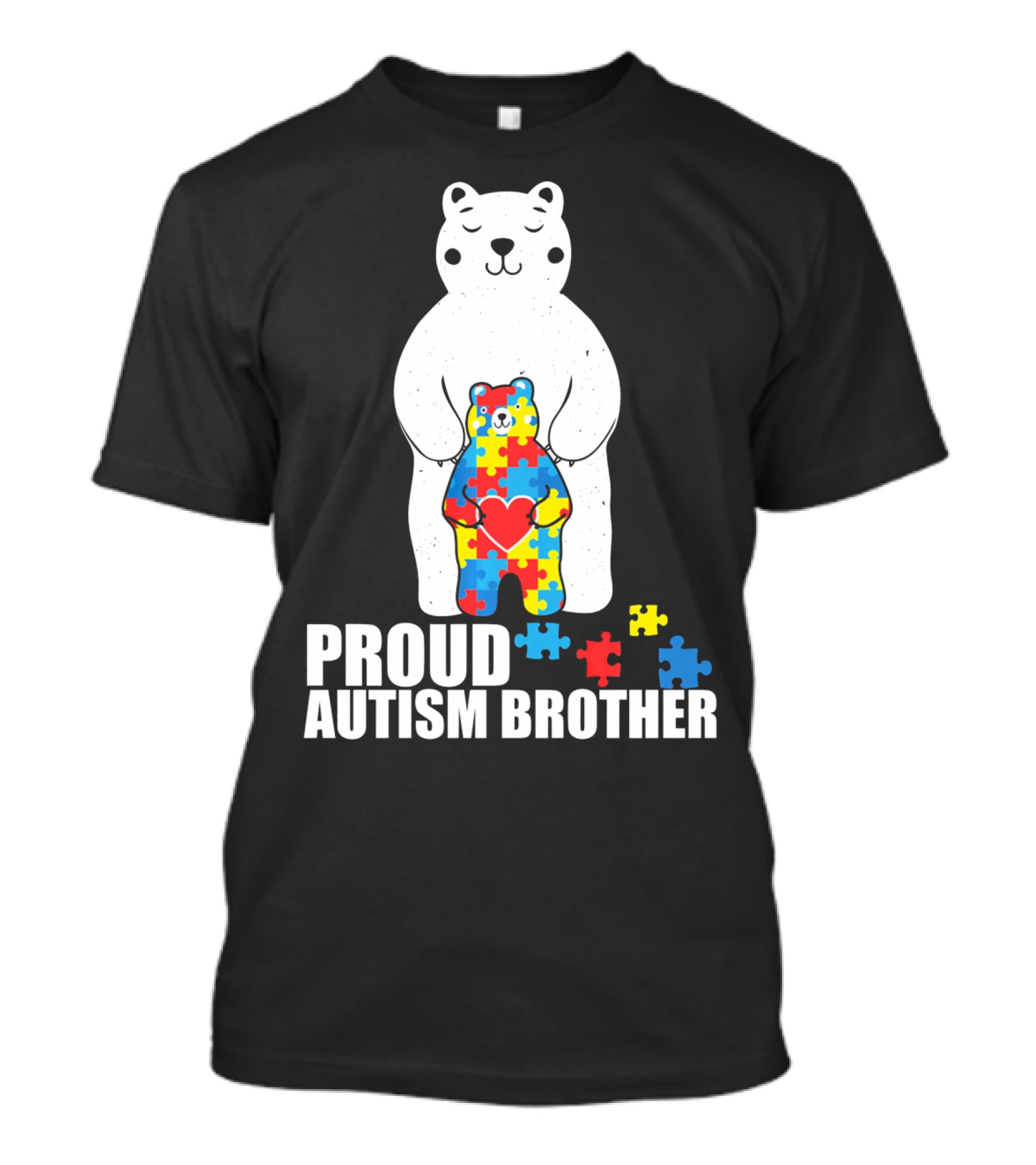Proud Autism Brother Puzzle Bear Heart T-Shirt
