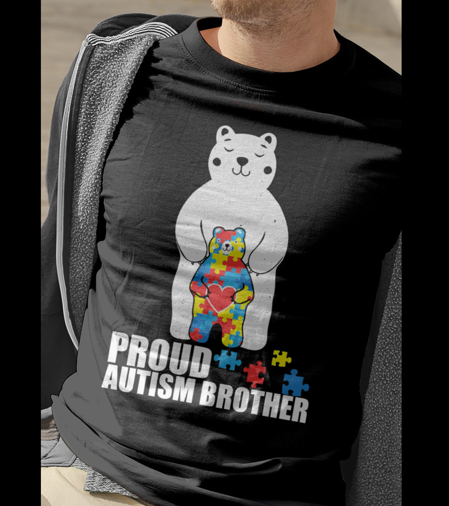 Proud Autism Brother Puzzle Bear Heart T-Shirt