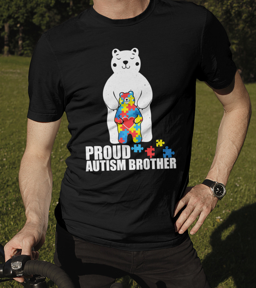Proud Autism Brother Puzzle Bear Heart T-Shirt