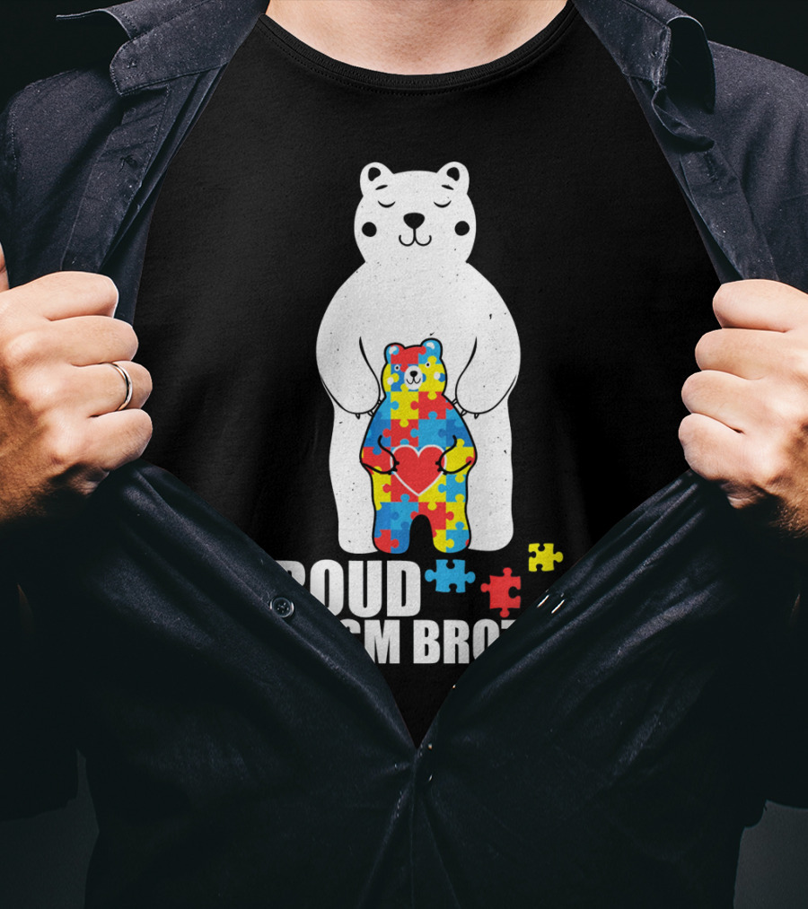 Proud Autism Brother Puzzle Bear Heart T-Shirt