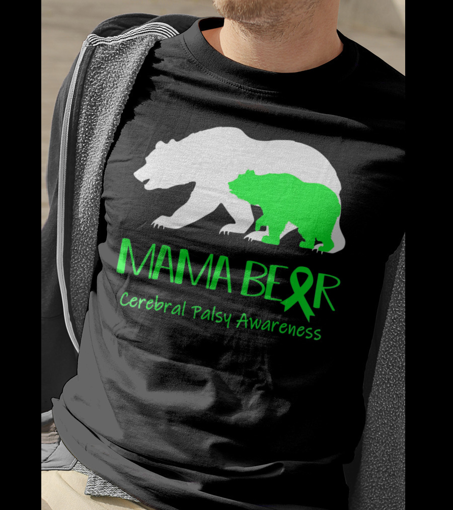 Mama Bear Cerebral Palsy Awareness Green Ribbon Bears T-Shirt