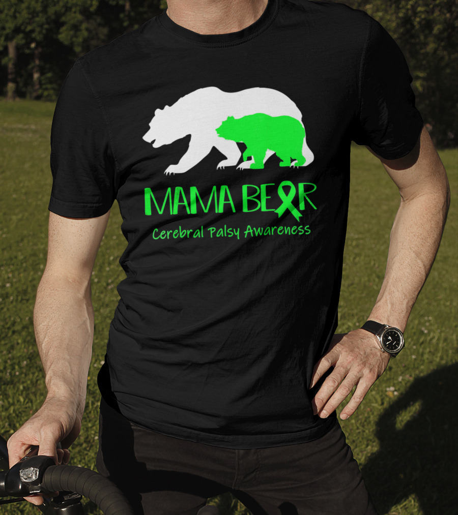 Mama Bear Cerebral Palsy Awareness Green Ribbon Bears T-Shirt