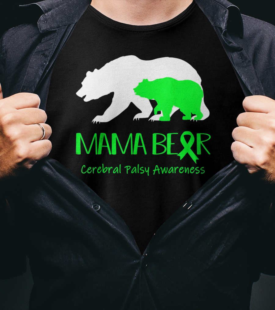 Mama Bear Cerebral Palsy Awareness Green Ribbon Bears T-Shirt