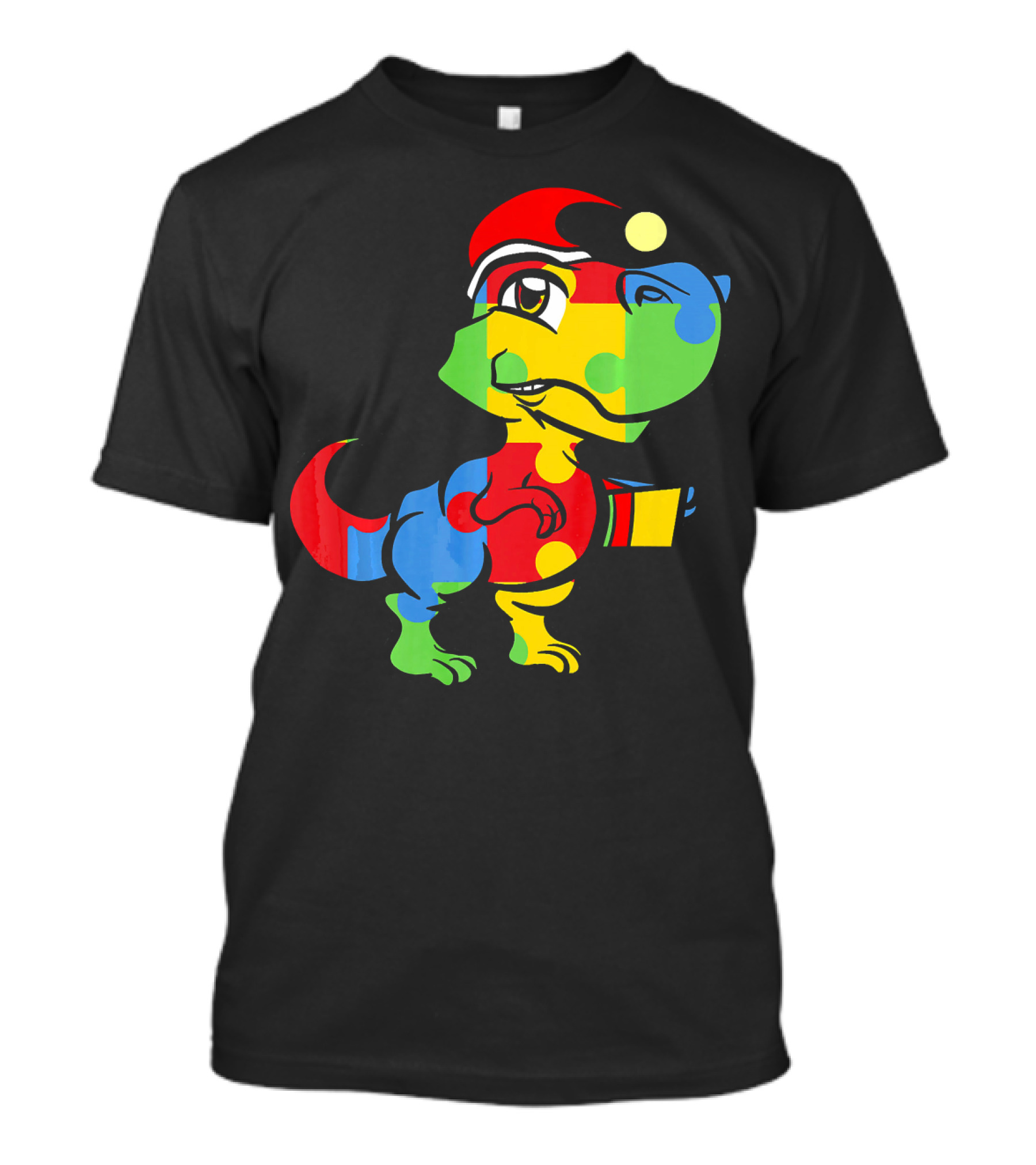 Funny Christmas Autism Awareness Santa Dinosaur Puzzle T-Shirt