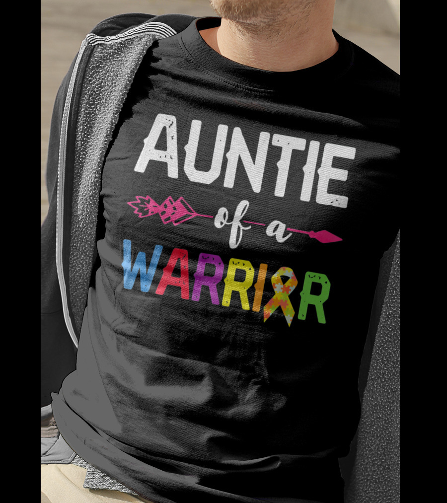 Auntie Of A Warrior Autism Awareness Colorful Puzzle T-Shirt