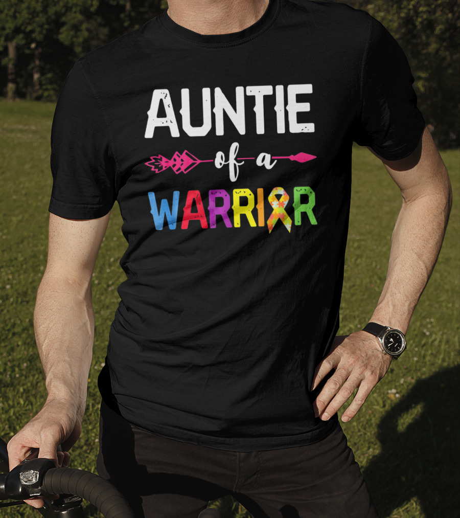 Auntie Of A Warrior Autism Awareness Colorful Puzzle T-Shirt