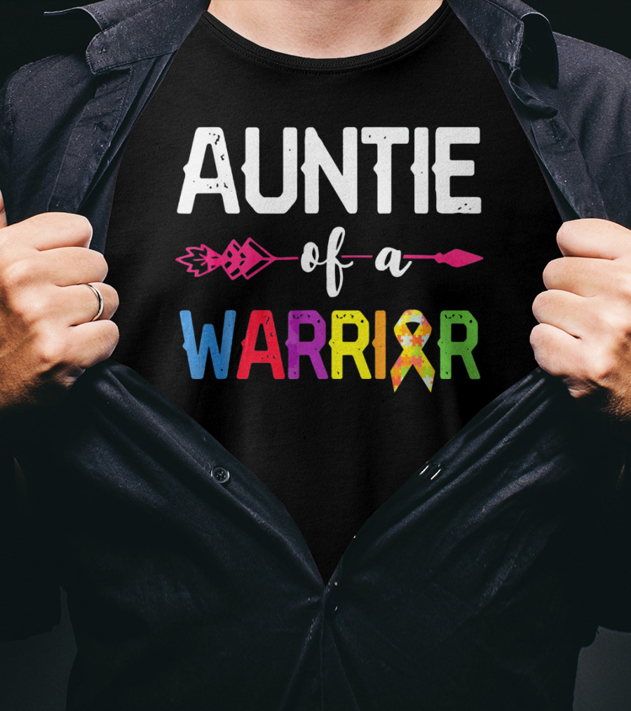 Auntie Of A Warrior Autism Awareness Colorful Puzzle T-Shirt