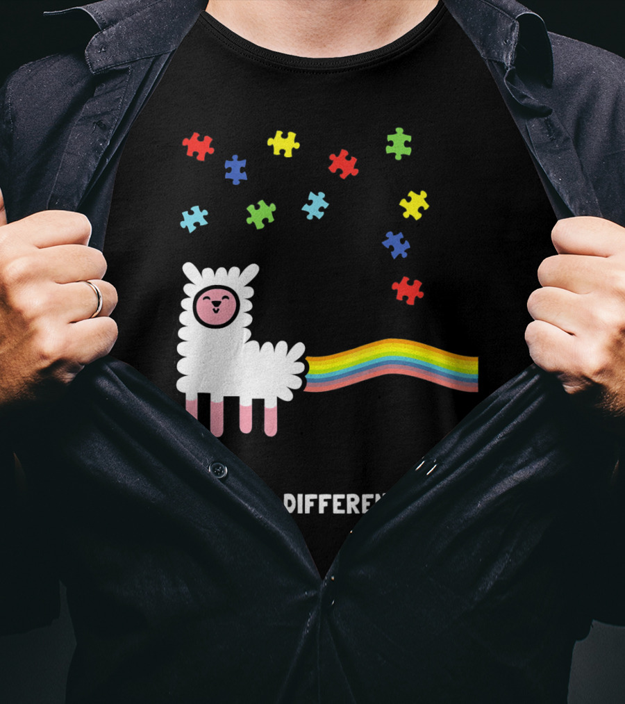 Embrace Differences Autism Awareness Llama Rainbow Puzzle Pieces T-Shirt