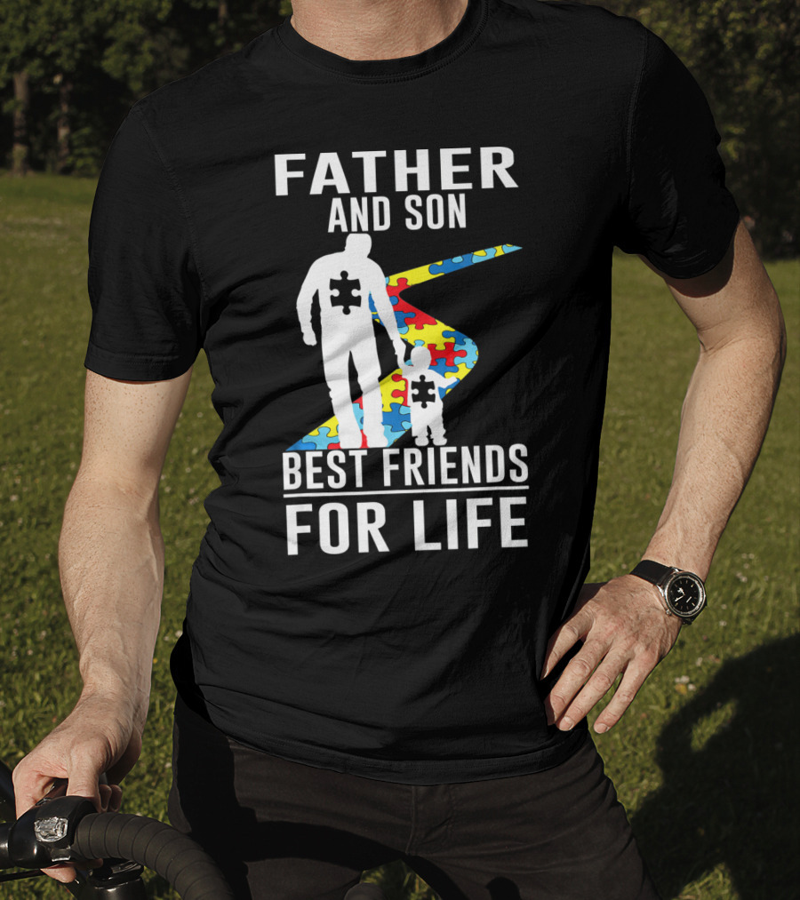 Father And Son Best Friends For Life Puzzle Piece Autism Awareness T-Shirt