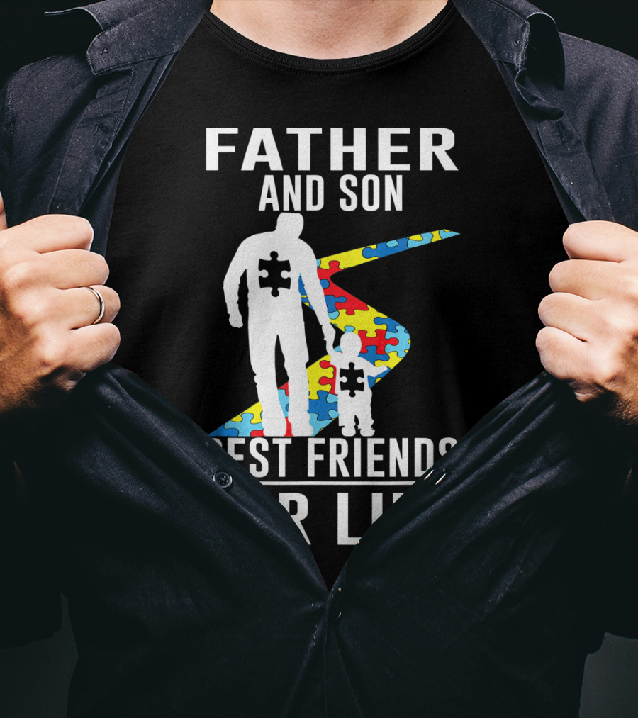 Father And Son Best Friends For Life Puzzle Piece Autism Awareness T-Shirt