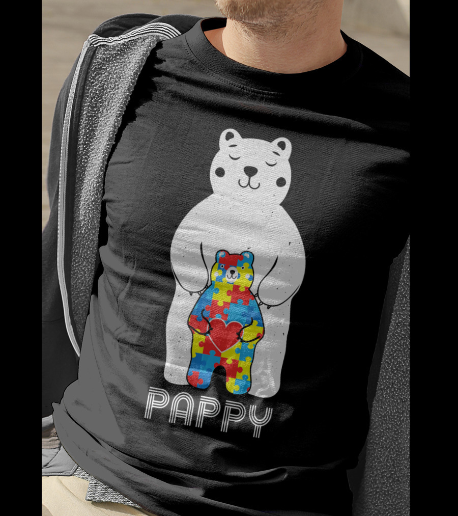 Pappy Bear Autism Awareness Love Puzzle Heart T-Shirt