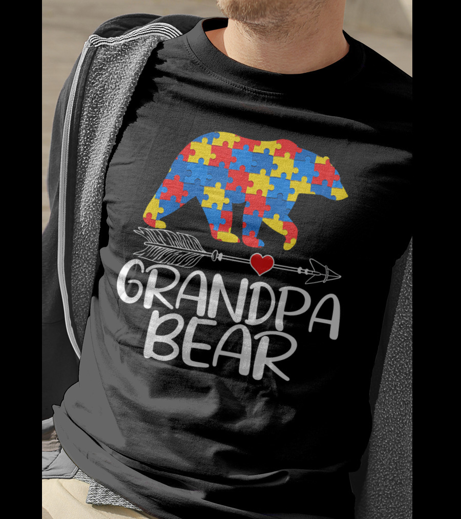 Grandpa Bear Autism Awareness Puzzle T-Shirt