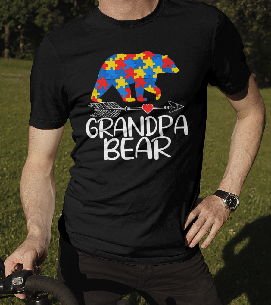 Grandpa Bear Autism Awareness Puzzle T-Shirt