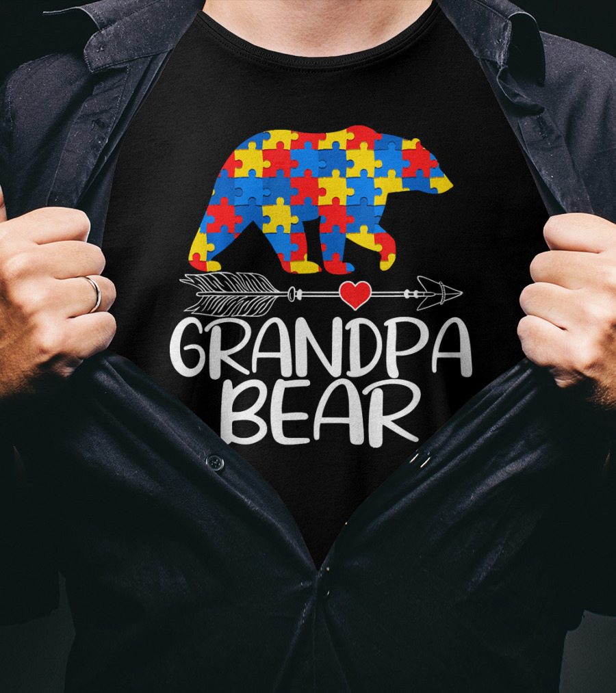 Grandpa Bear Autism Awareness Puzzle T-Shirt