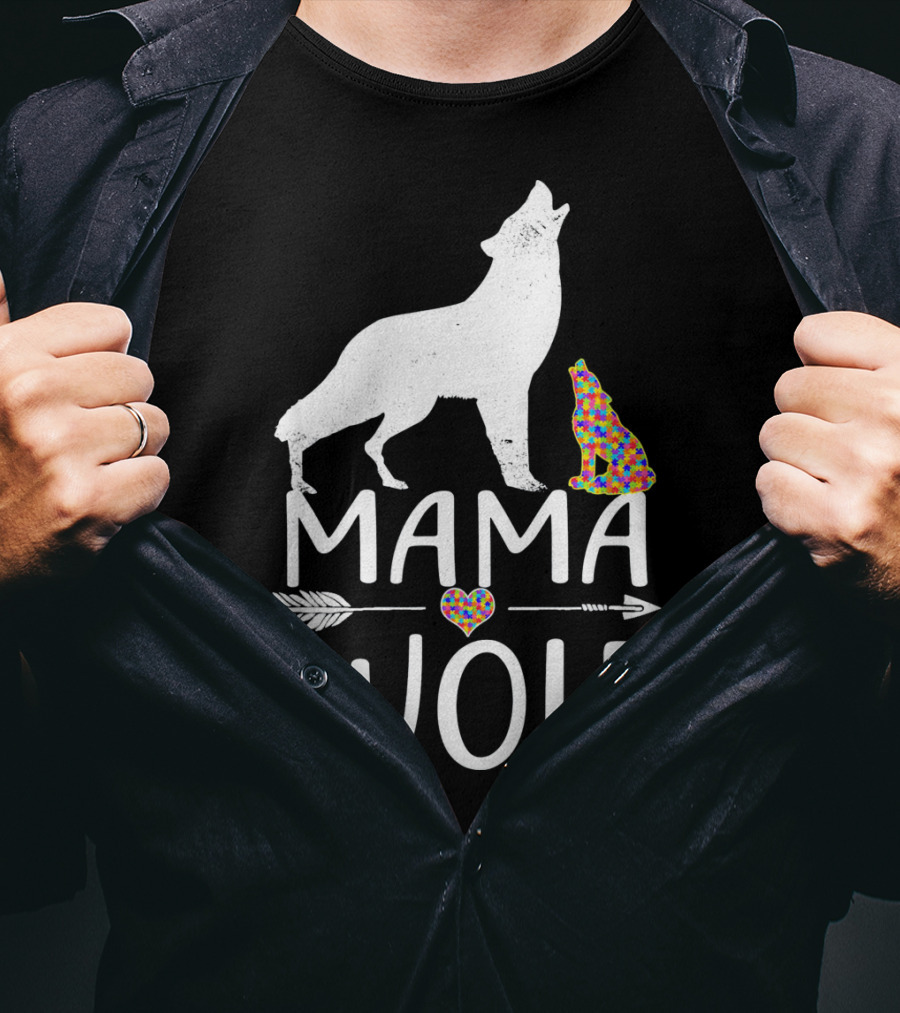 Mama Wolf Autism Awareness Autis T-Shirt