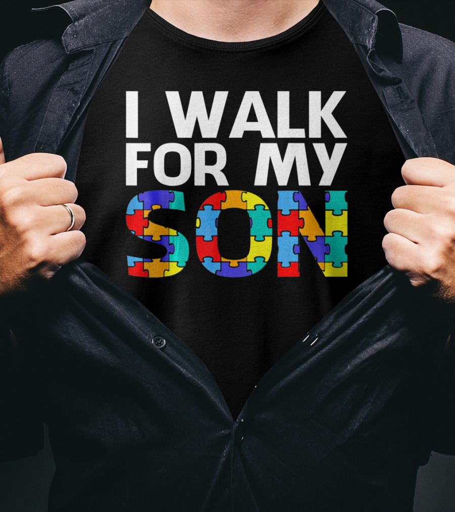 Autism Awareness I Walk For My Son Puzzle Piece T-Shirt