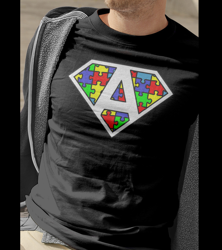 Autism Awareness Superhero Puzzle Shield Emblem T-Shirt