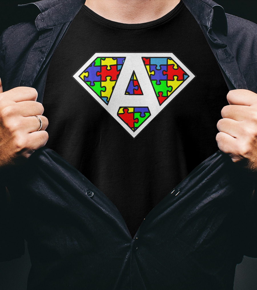 Autism Awareness Superhero Puzzle Shield Emblem T-Shirt