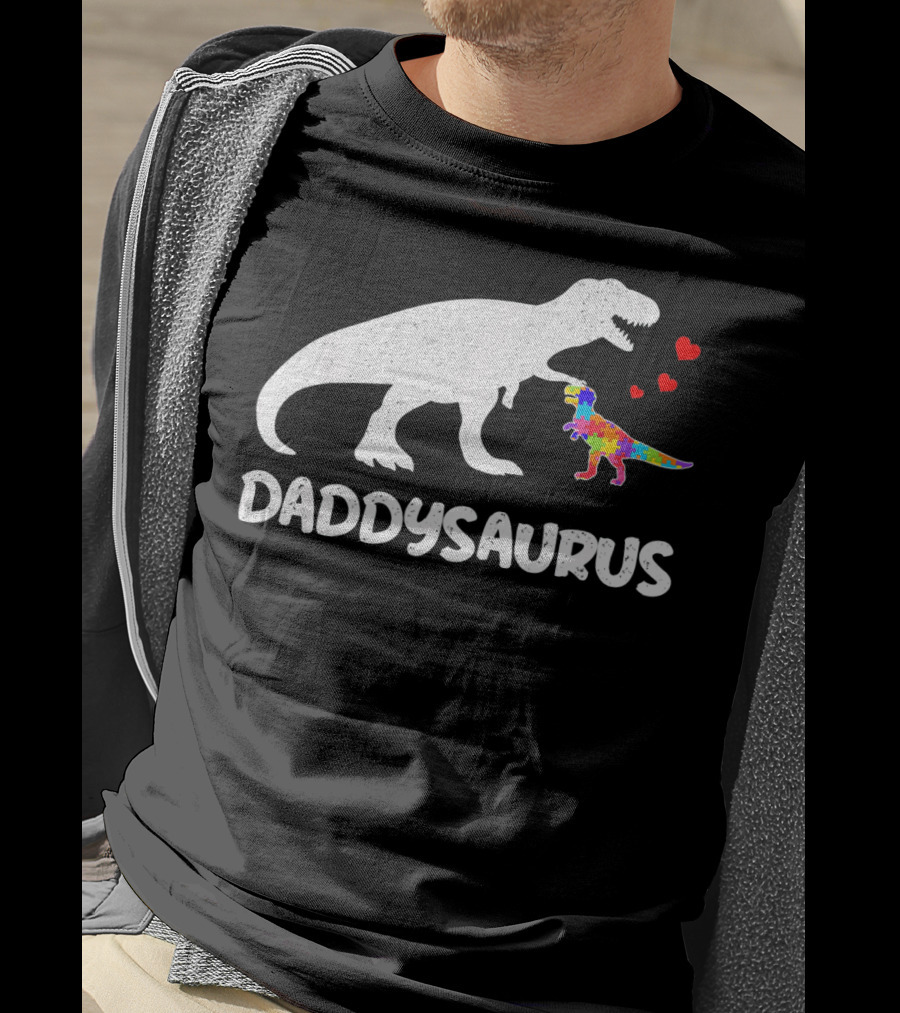 Daddysaurus Dinosaur Puzzle Heart Autism T-Shirt