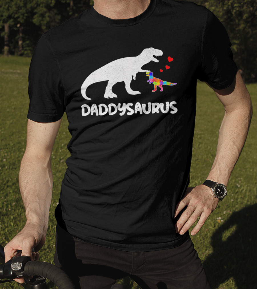 Daddysaurus Dinosaur Puzzle Heart Autism T-Shirt