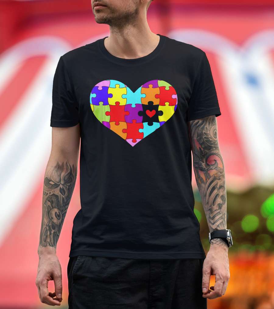 Autism Awareness Heart Puzzle Pieces Colorful T-Shirt