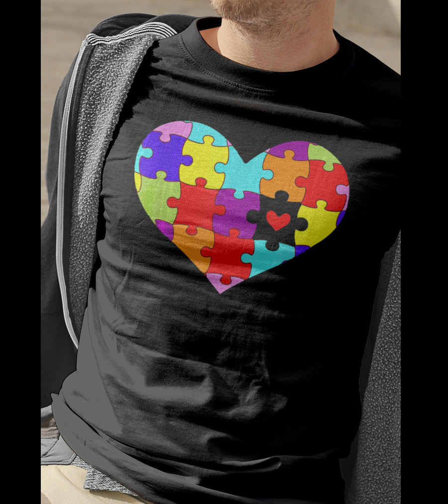 Autism Awareness Heart Puzzle Pieces Colorful T-Shirt