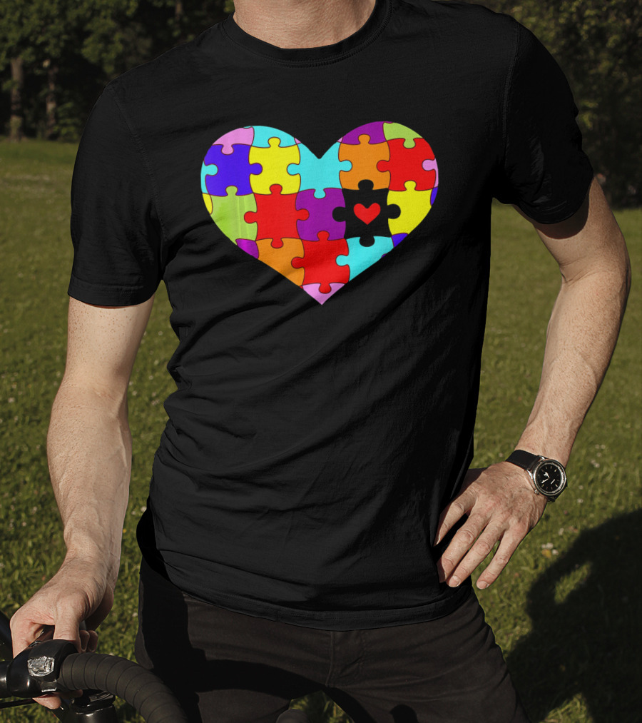 Autism Awareness Heart Puzzle Pieces Colorful T-Shirt