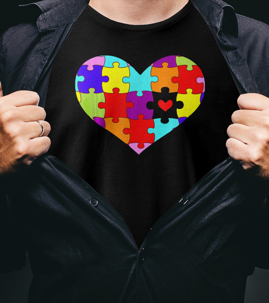 Autism Awareness Heart Puzzle Pieces Colorful T-Shirt