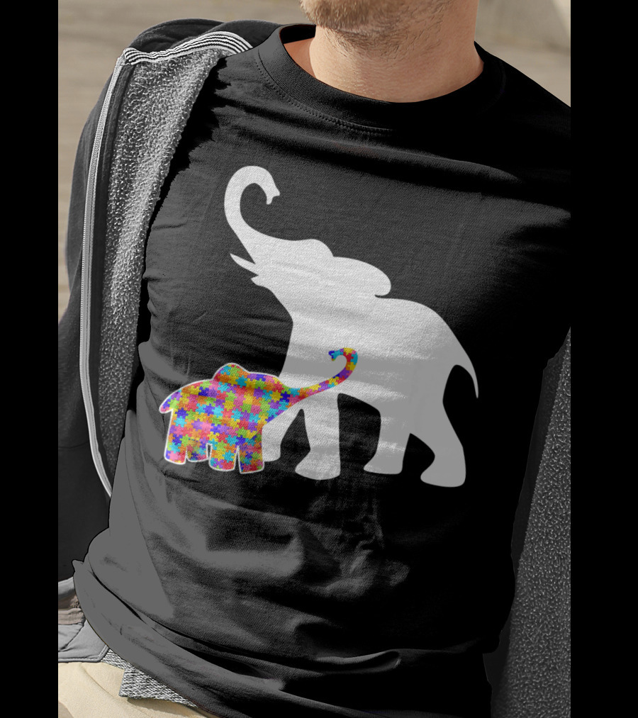 Elephant Autism Awareness Puzzle Pattern Support T-Shirt