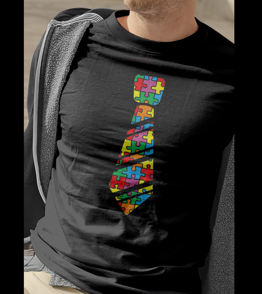 Funny Autism Awareness Puzzle Neck Tie Iconic Colorful T-Shirt
