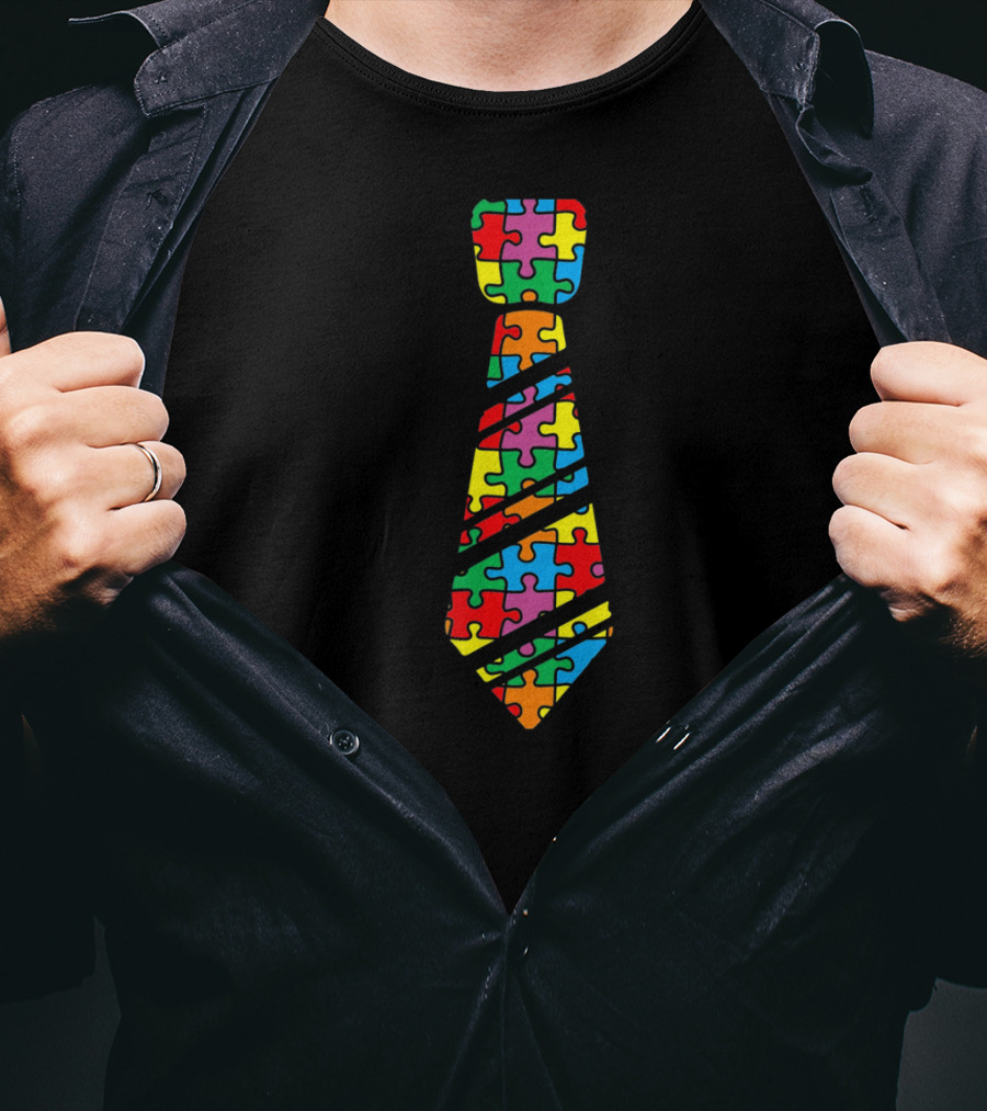 Funny Autism Awareness Puzzle Neck Tie Iconic Colorful T-Shirt