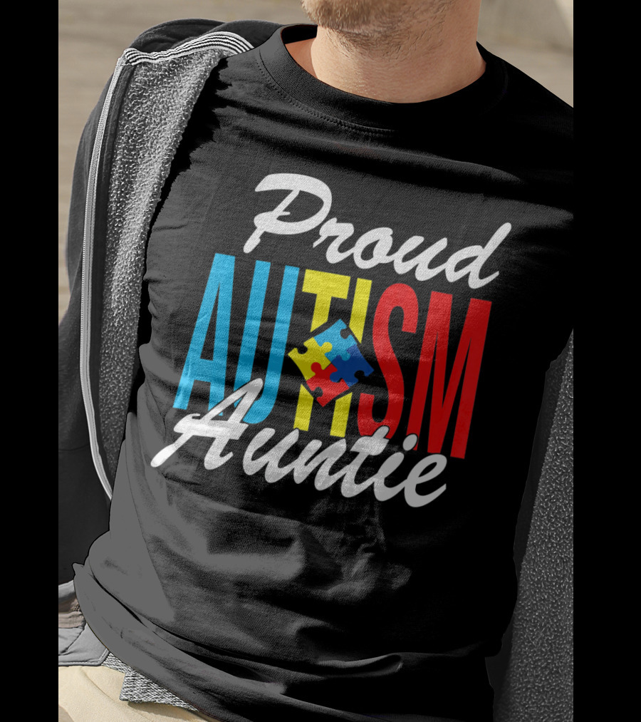 Proud Autism Auntie Puzzle Piece Awareness Support T-Shirt