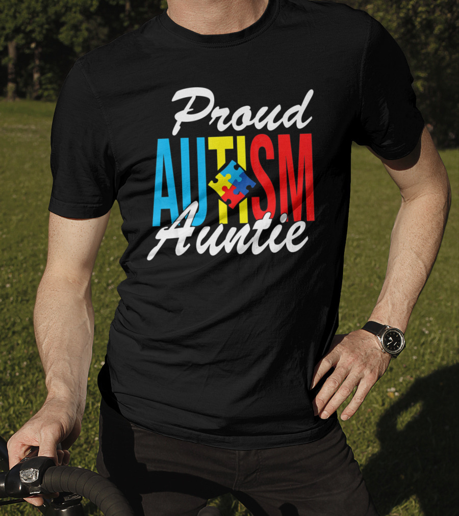 Proud Autism Auntie Puzzle Piece Awareness Support T-Shirt