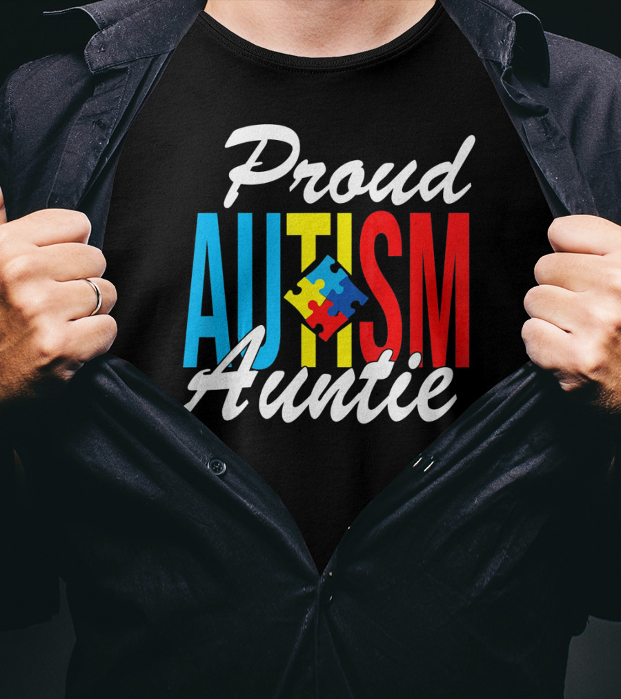Proud Autism Auntie Puzzle Piece Awareness Support T-Shirt