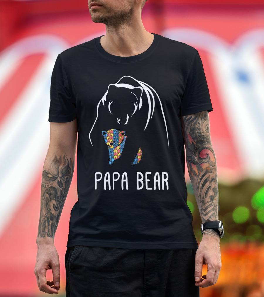 Papa Bear Autism Awareness Puzzle T-Shirt