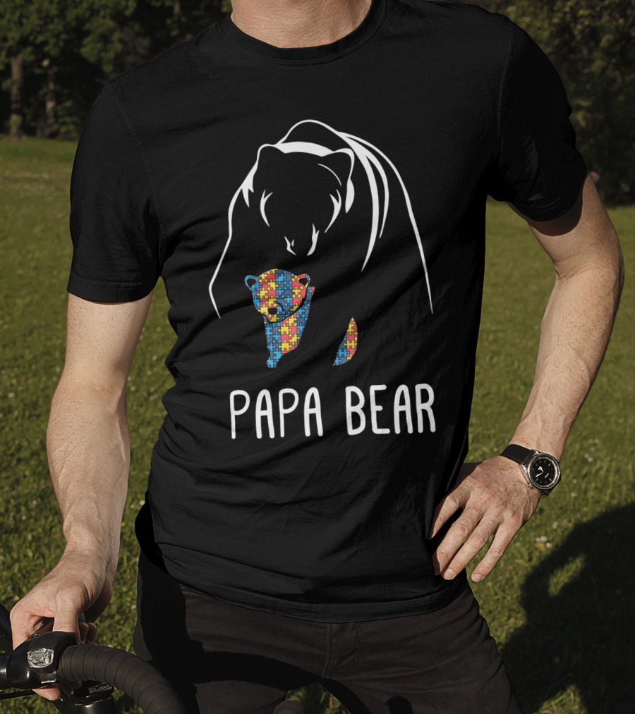 Papa Bear Autism Awareness Puzzle T-Shirt