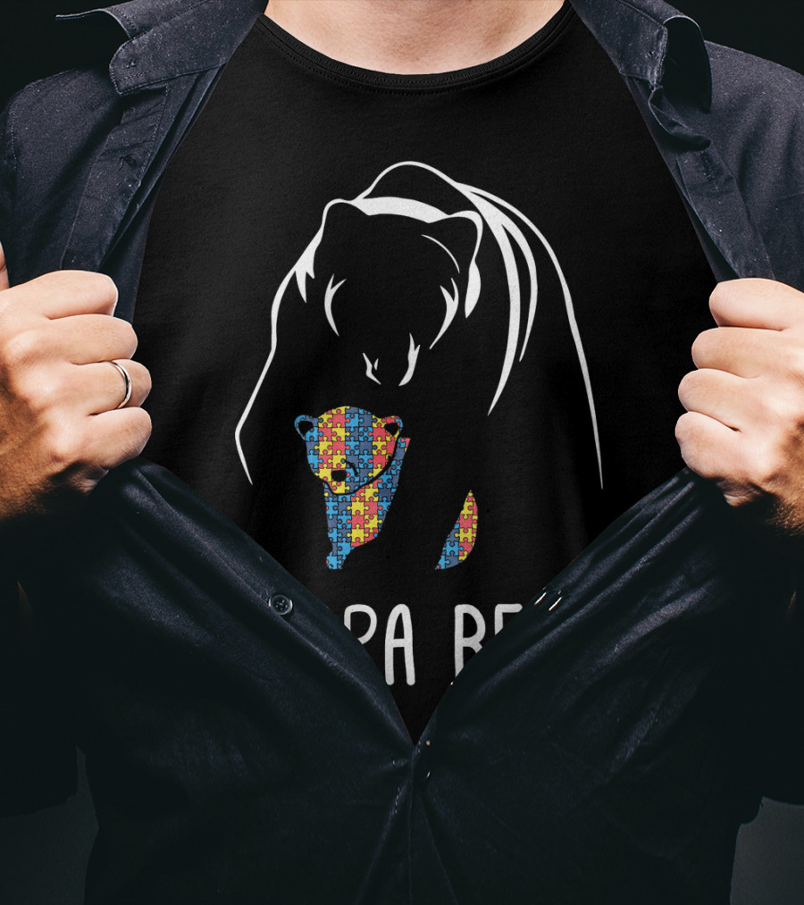 Papa Bear Autism Awareness Puzzle T-Shirt