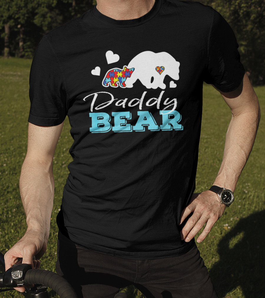 Daddy Bear Puzzle Heart Autism Awareness T-Shirt