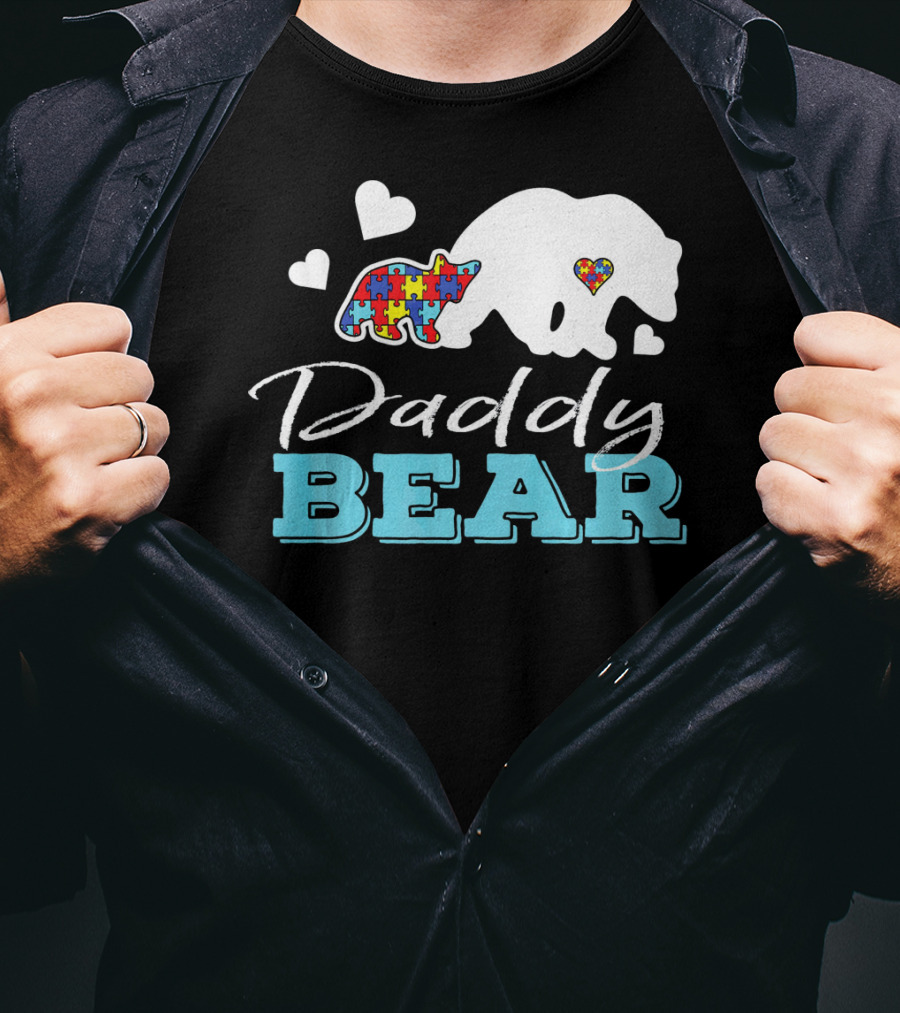 Daddy Bear Puzzle Heart Autism Awareness T-Shirt