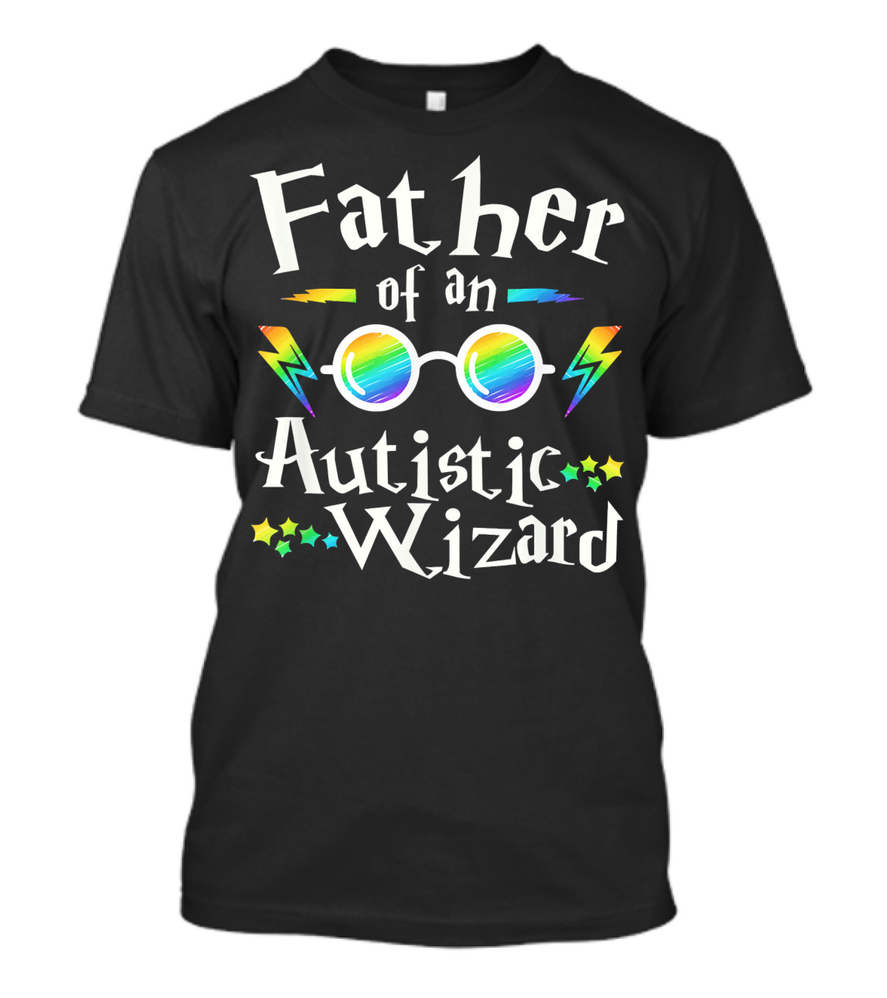 Father Of An Autistic Wizard Colorful Glasses And Lightning Bolts T-Shirt