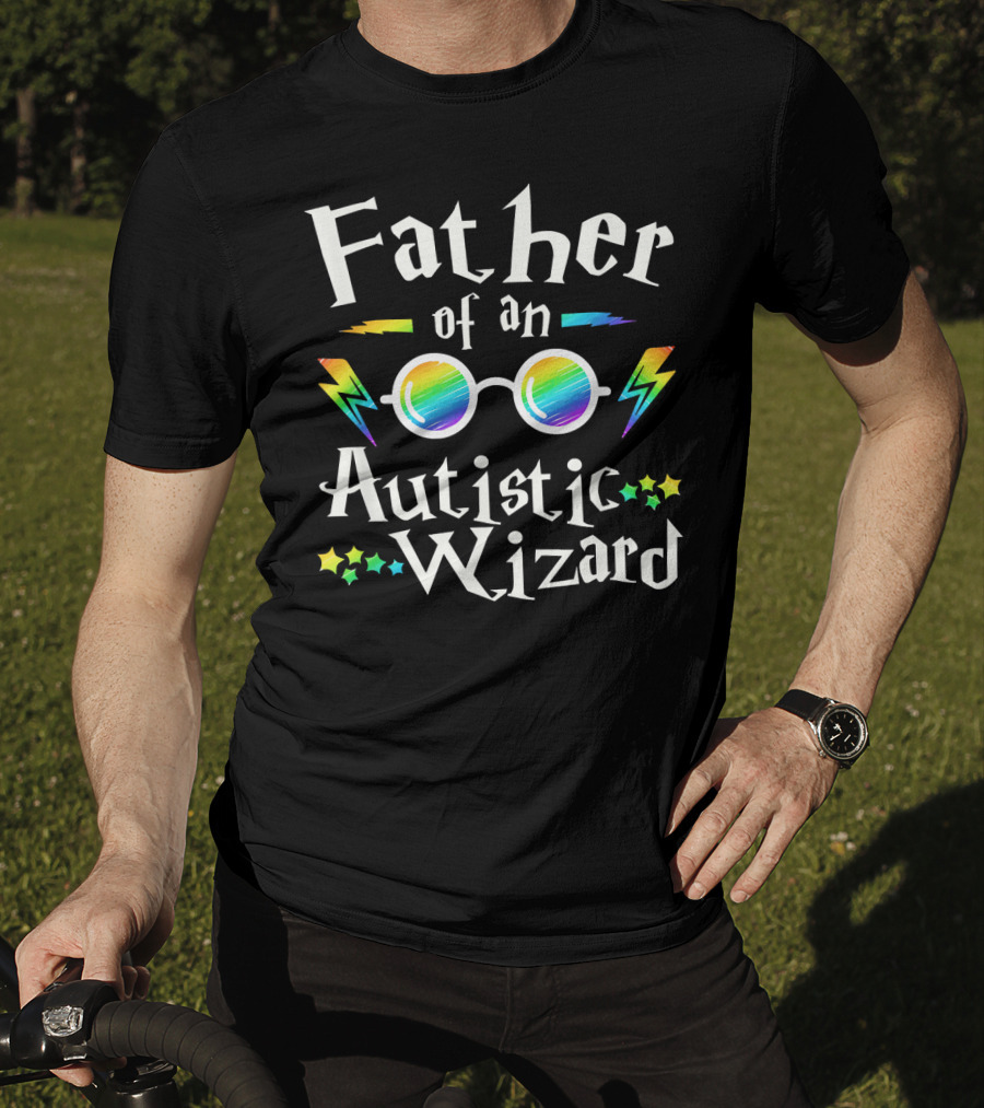 Father Of An Autistic Wizard Colorful Glasses And Lightning Bolts T-Shirt