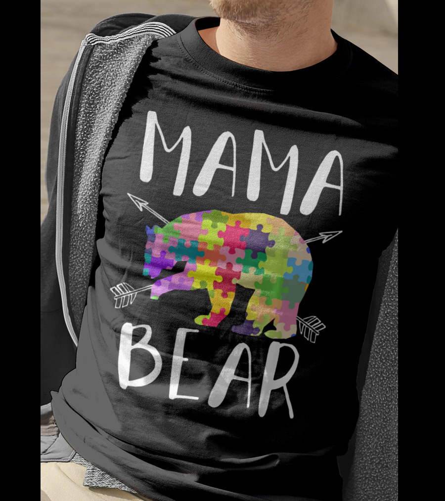 Mama Bear Autism Mom Awareness Puzzle Piece Arrows T-Shirt