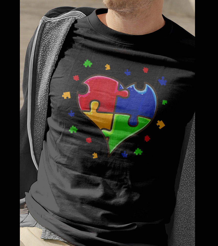 Autism Awareness Month Love Heart Puzzle Pieces T-Shirt