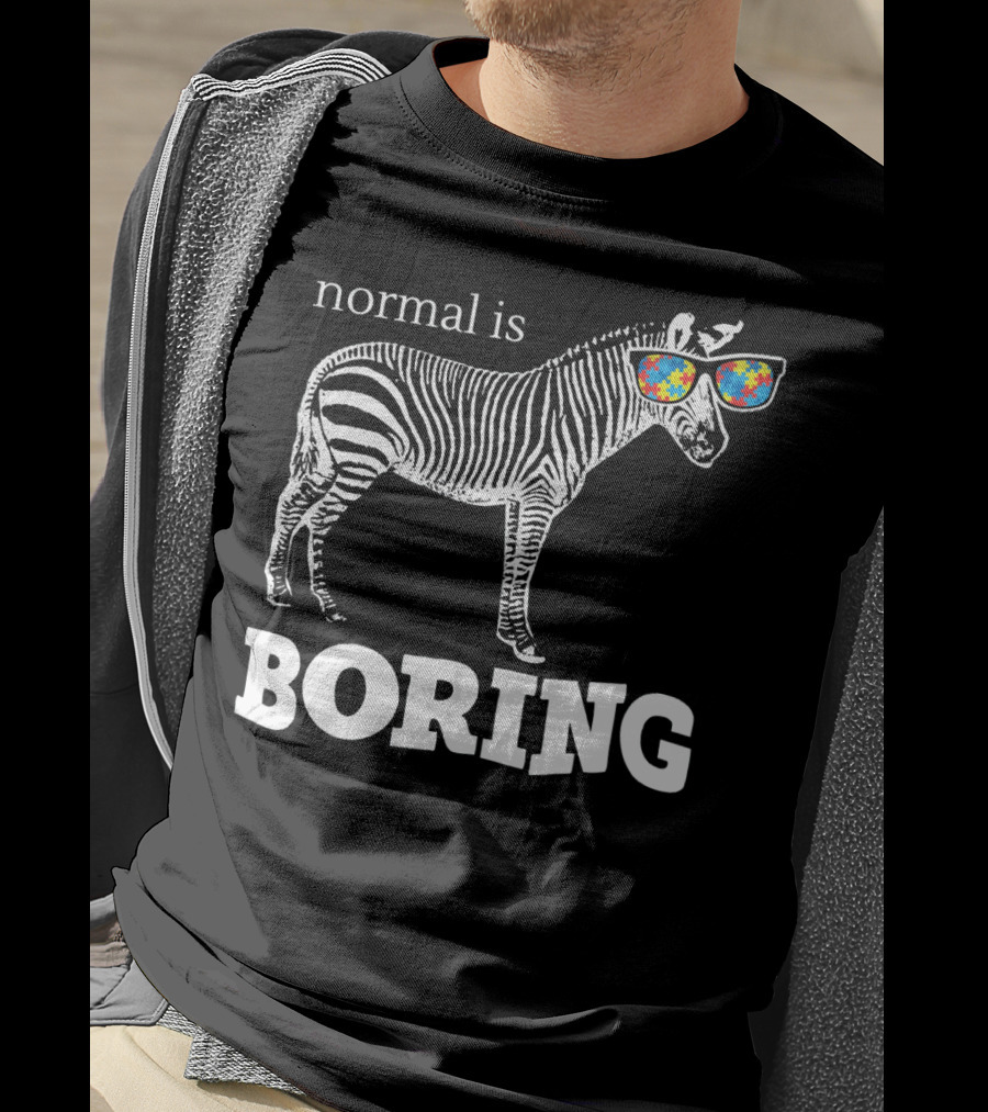 Normal Is Boring Zebra With Puzzle Piece Sunglasses Autism Awareness T-Shirt