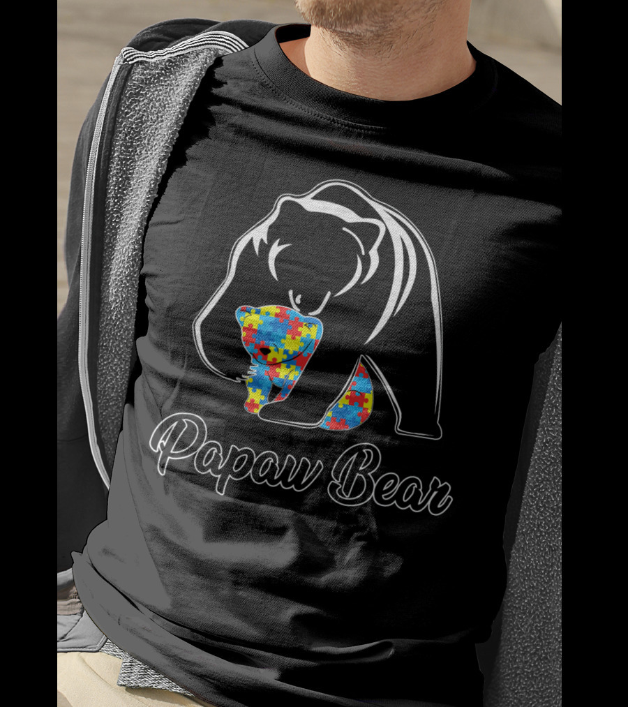 Papaw Bear Holding Puzzle Piece Autism Awareness Men's T-Shirt