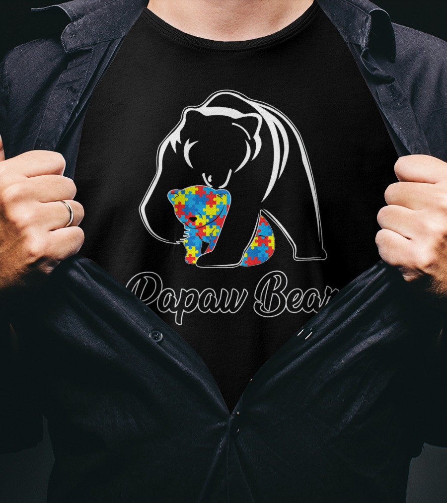 Papaw Bear Holding Puzzle Piece Autism Awareness Men's T-Shirt
