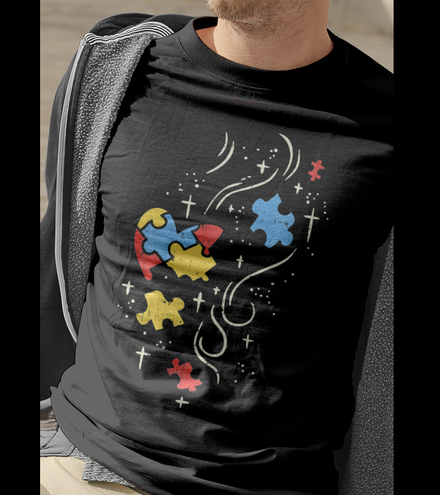 Autism Awareness Puzzle Ribbon Heart Crosses T-Shirt