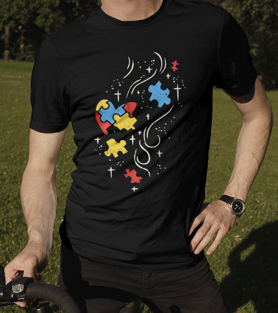 Autism Awareness Puzzle Ribbon Heart Crosses T-Shirt
